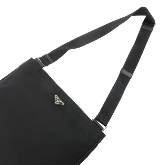 PRADA Triangle Logo Nylon Saffiano Leather Shoulder Bag Black  d