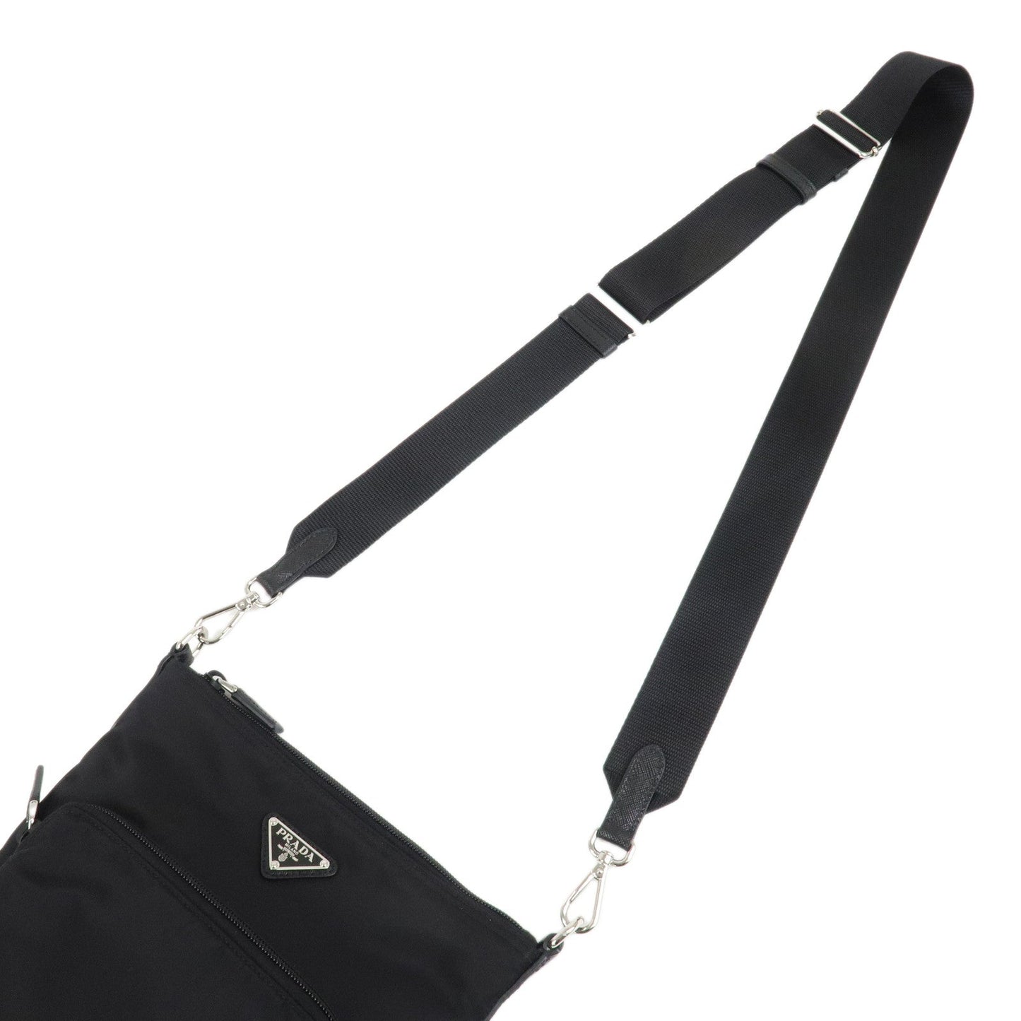 PRADA Triangle Logo Nylon Leather Shoulder Bag Crossbody Bag Black 1BH716  d