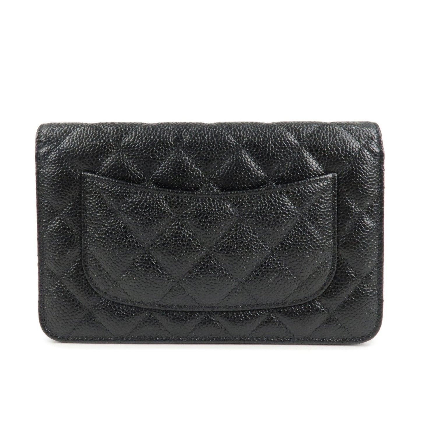CHANEL Caviar Skin Chain Shoulder Wallet Purse Black Silver AP0250  d