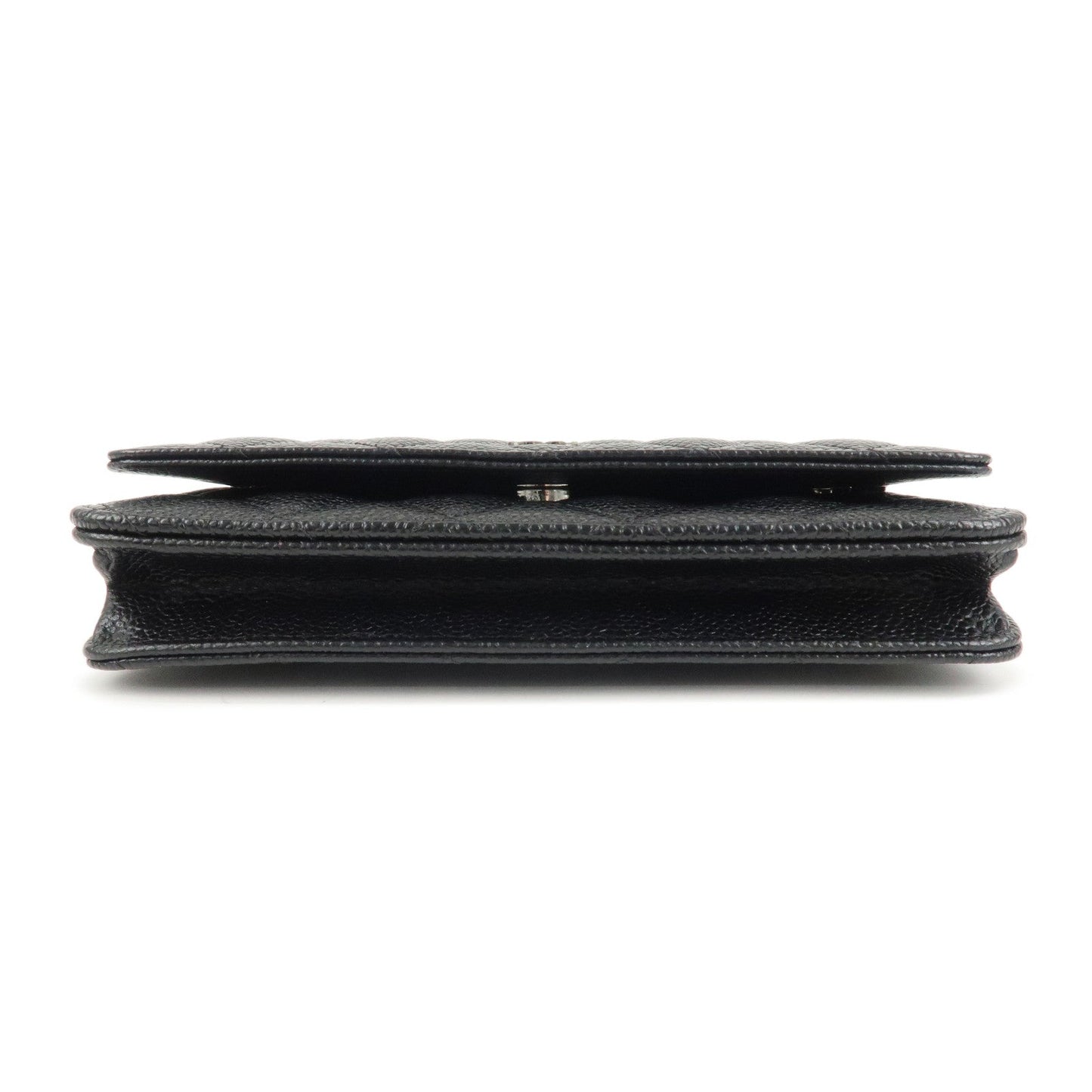 CHANEL Caviar Skin Chain Shoulder Wallet Purse Black Silver AP0250  d