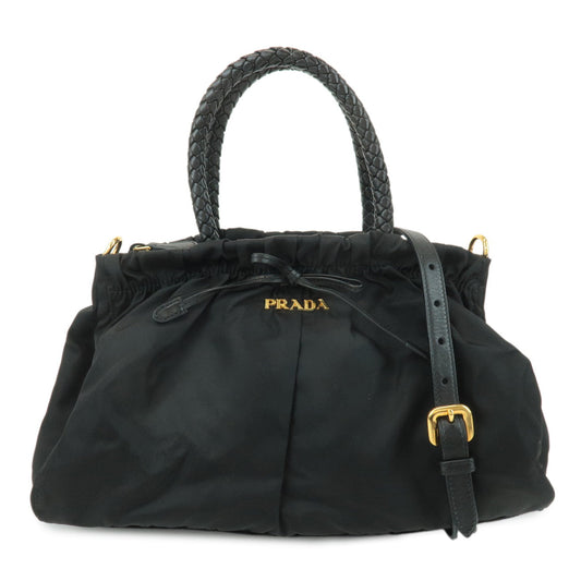 PRADA Nylon Leather Ribbon 2Way Hand Bag Shoulder Bag Black BN1631  d