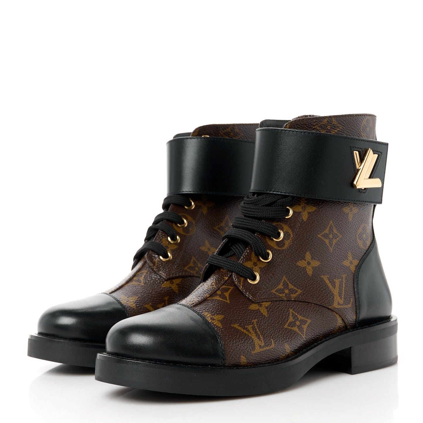 Louis Vuitton Calfskin Monogram Wonderland Flat Ranger Boots 37 Black