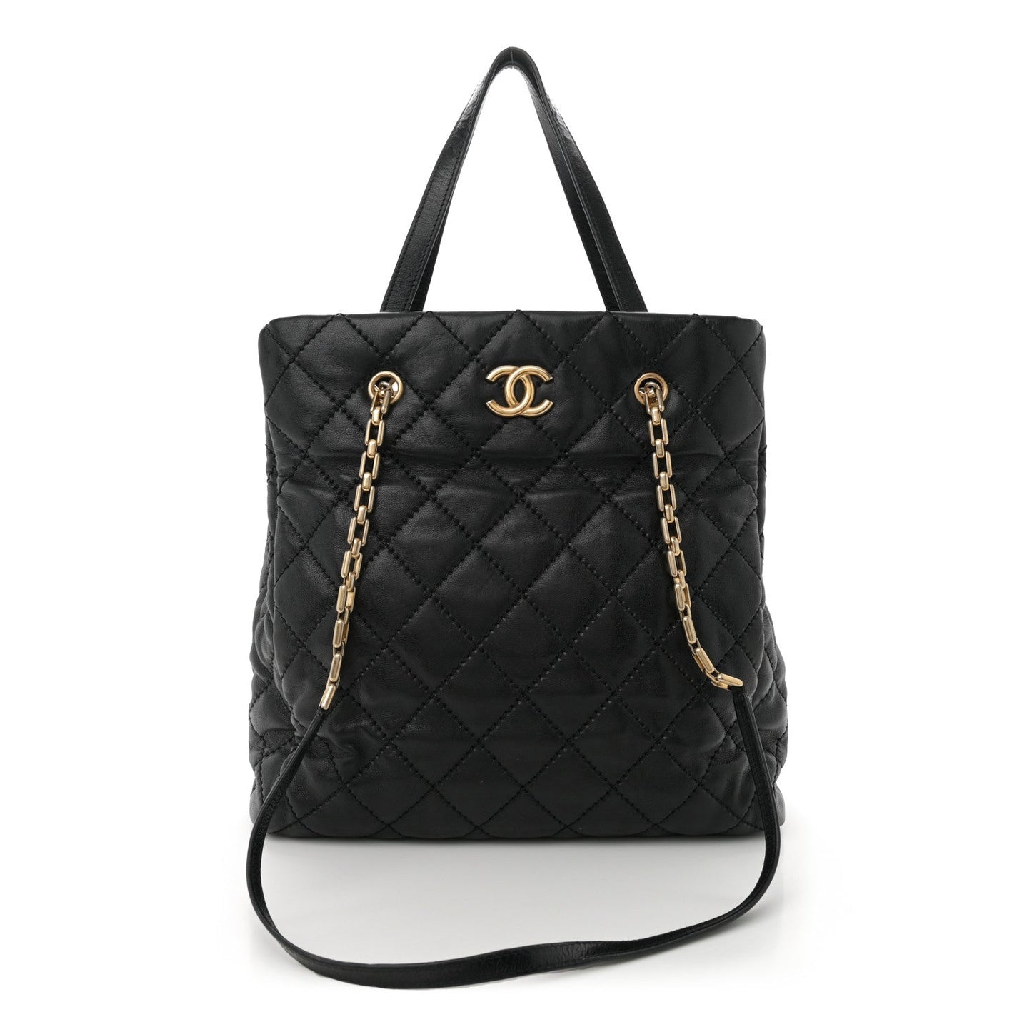 Amelia Calfskin Quilted Large Retro Chain Tote Black