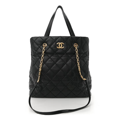 Amelia Calfskin Quilted Large Retro Chain Tote Black