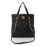 Amelia Calfskin Quilted Large Retro Chain Tote Black