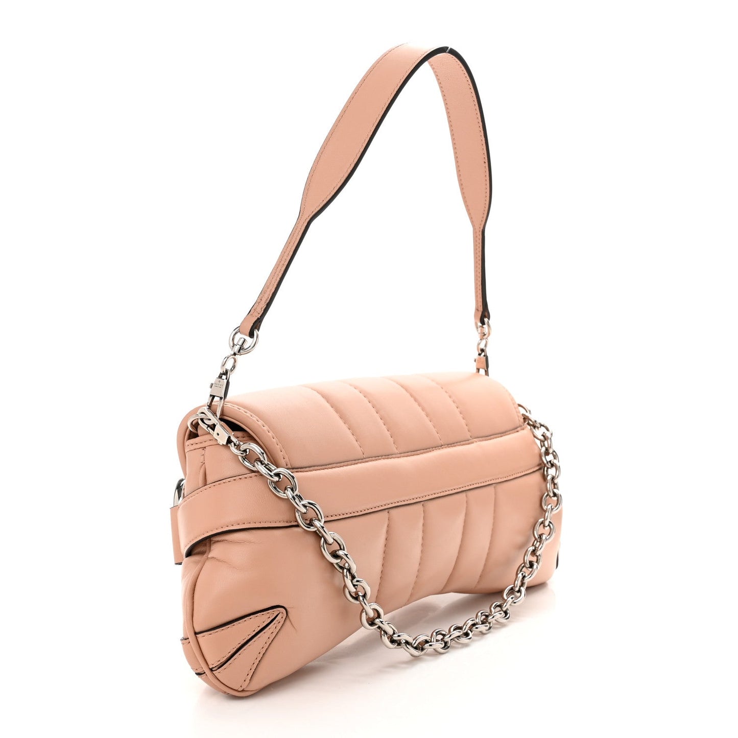 Amelia Nappa Vertical Matelasse Medium Maxi Horsebit Chain Shoulder Bag Rose Beige