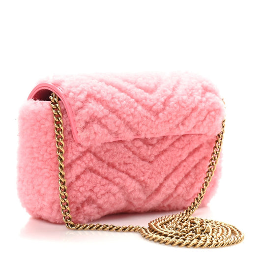 Amelia Shearling Matelasse Super Mini GG Marmont Shoulder Bag Lotus Pink