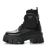 Prada Spazzolato Rois Re-Nylon Metal Triangle Logo Monolith Pouch Pocket 55mm Boots 35.5 Black