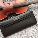 Luxury Hermes Black Handcrafted Kelly Cut Clutch
