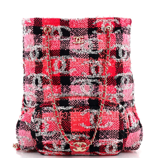 CHANEL Coco Beach Convertible CC Flap Bag Quilted Tweed with Sequins Small