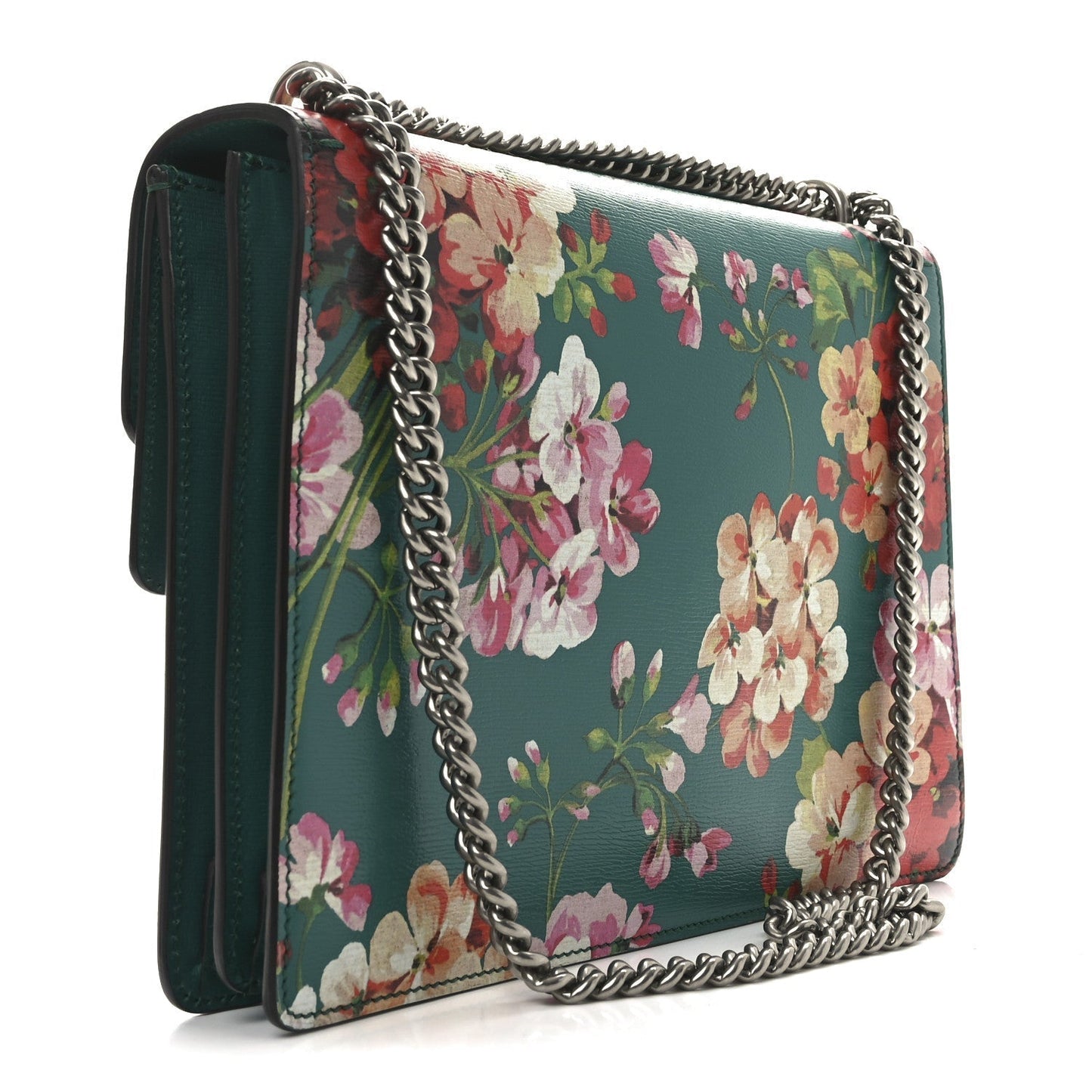 Amelia Calfskin Blooms Print Medium Dionysus Shoulder Bag Bright Emerald Multicolor