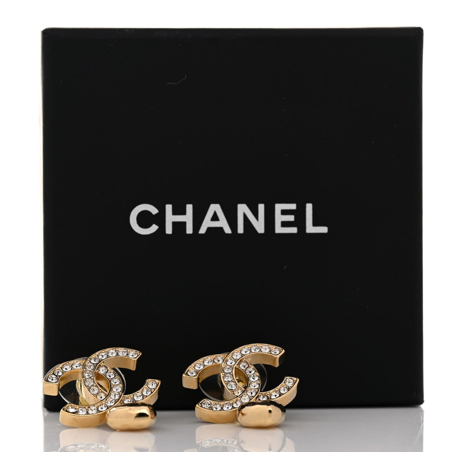 Amelia Metal Crystal CC Heart Drop Earrings Gold