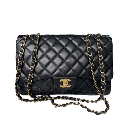 Chanel Classic Flap Jumbo   Black Lambskin Leather with 24k Gold Hardware