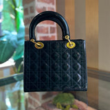 CHRISTIAN DYOR Lady DYOR Medium Patent Cannage Tote Bag