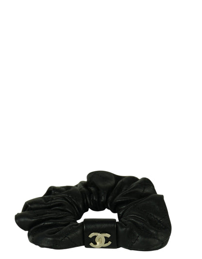 Chanel '21 Black Lambskin Quilted CC Hair Scrunchie