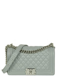Chanel 2024 Grey Shiny Caviar Leather Quilted Medium Boy Bag