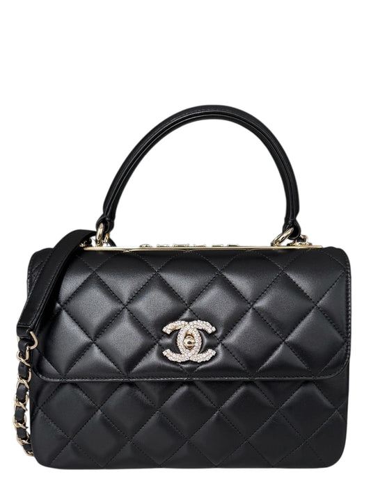 Chanel 2025 Black Crystal CC Quilted Small Trendy Bag