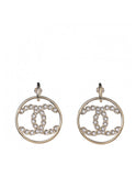 Chanel 2019 Goldtone Crystal High Society CC Hoop Drop Earrings