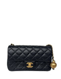 Chanel 2023 Black Lambskin Quilted Rectangular CC Pearl Crush Mini Flap Bag