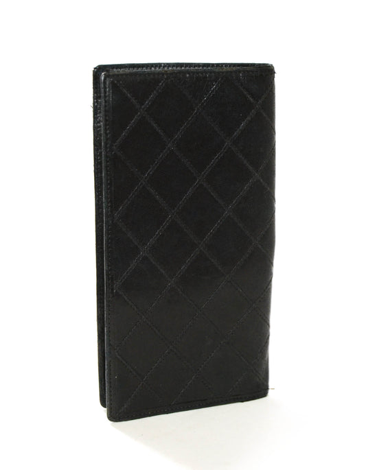 Chanel Black Leather Quilted Checkbook Wallet