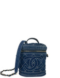 Chanel Denim Quilted CC Vanity Case w/ Strap