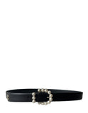 Chanel NWT Black Leather Belt w/ Pearl Buckle sz 90/36"