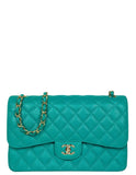 Chanel Turquoise Caviar Quilted Double Flap Jumbo
