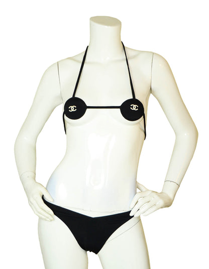 Chanel RARE RUNWAY 1990s Iconic Black/White CC String Bikini Bathing Suit