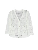 Chanel White Crochet Button down Jacket w/ 4 Pockets & 8 Silvertone Buttons sz Large