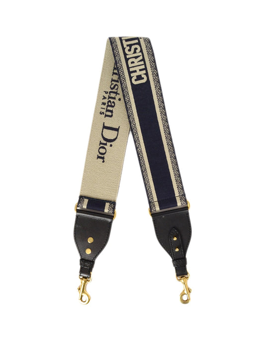 Christian Dior Blue Embroidered Canvas Book Shoulder Strap