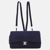 Chanel Navy Velvet Shoulder Flap Blackpack   Silver HW, 1996