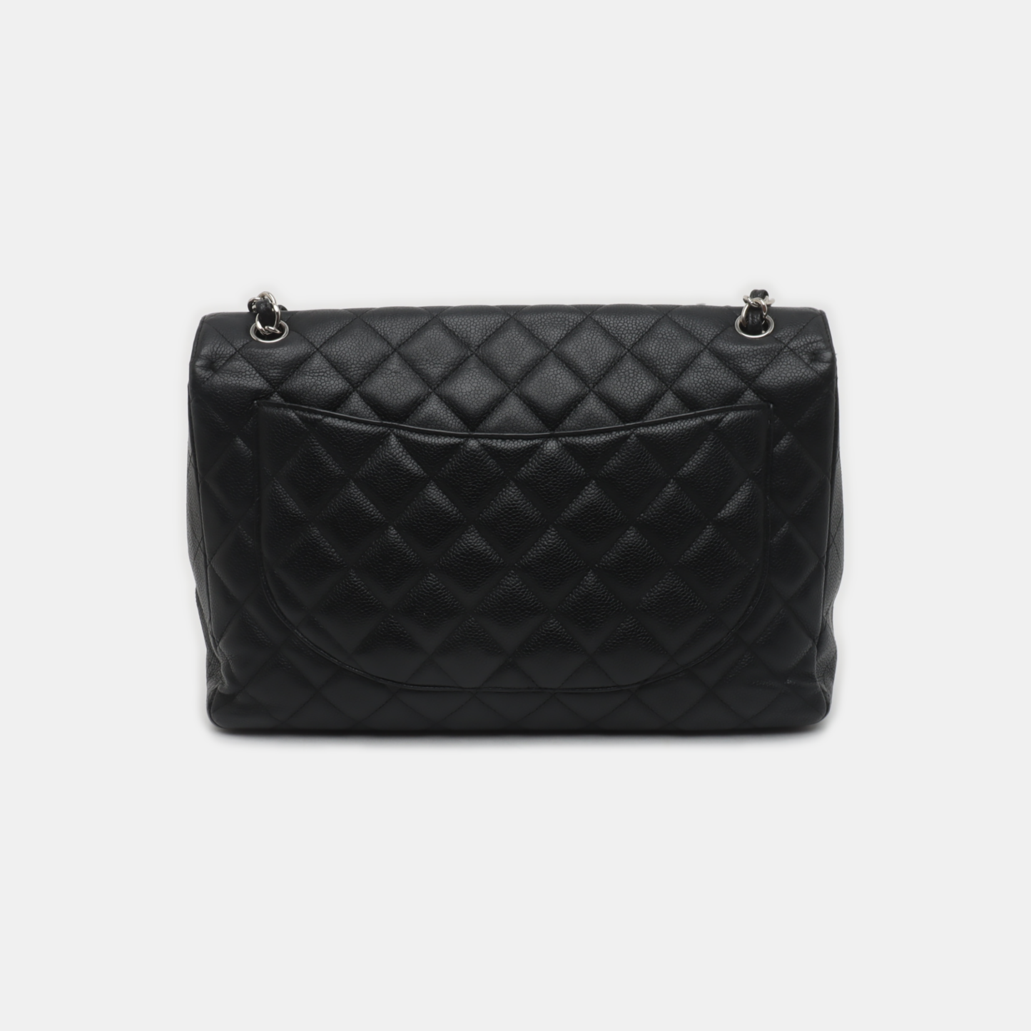 Chanel Classic Flap Maxi Black Caviar Leather Single Flap with Silver Hardware
