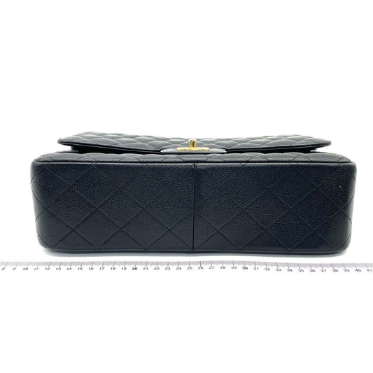 Chanel Classic Flap Jumbo Black Caviar Leather Double Flap with Gold Hardware