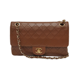 Chanel Classic Flap   Medium Tan Brown Lambskin Leather 24k Gold Hardware