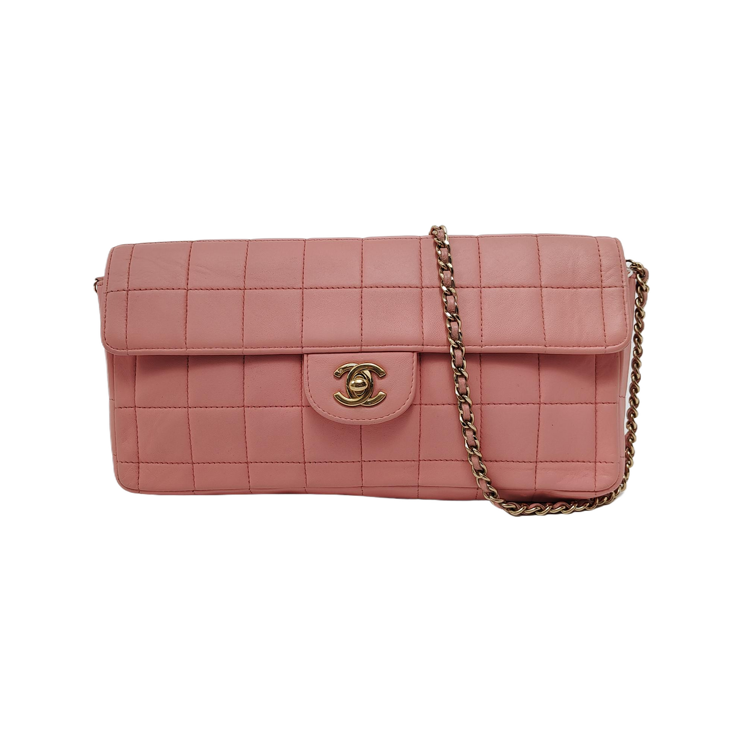 Chanel East West Chocolate Bar Light Pink Leather Gold Hardware