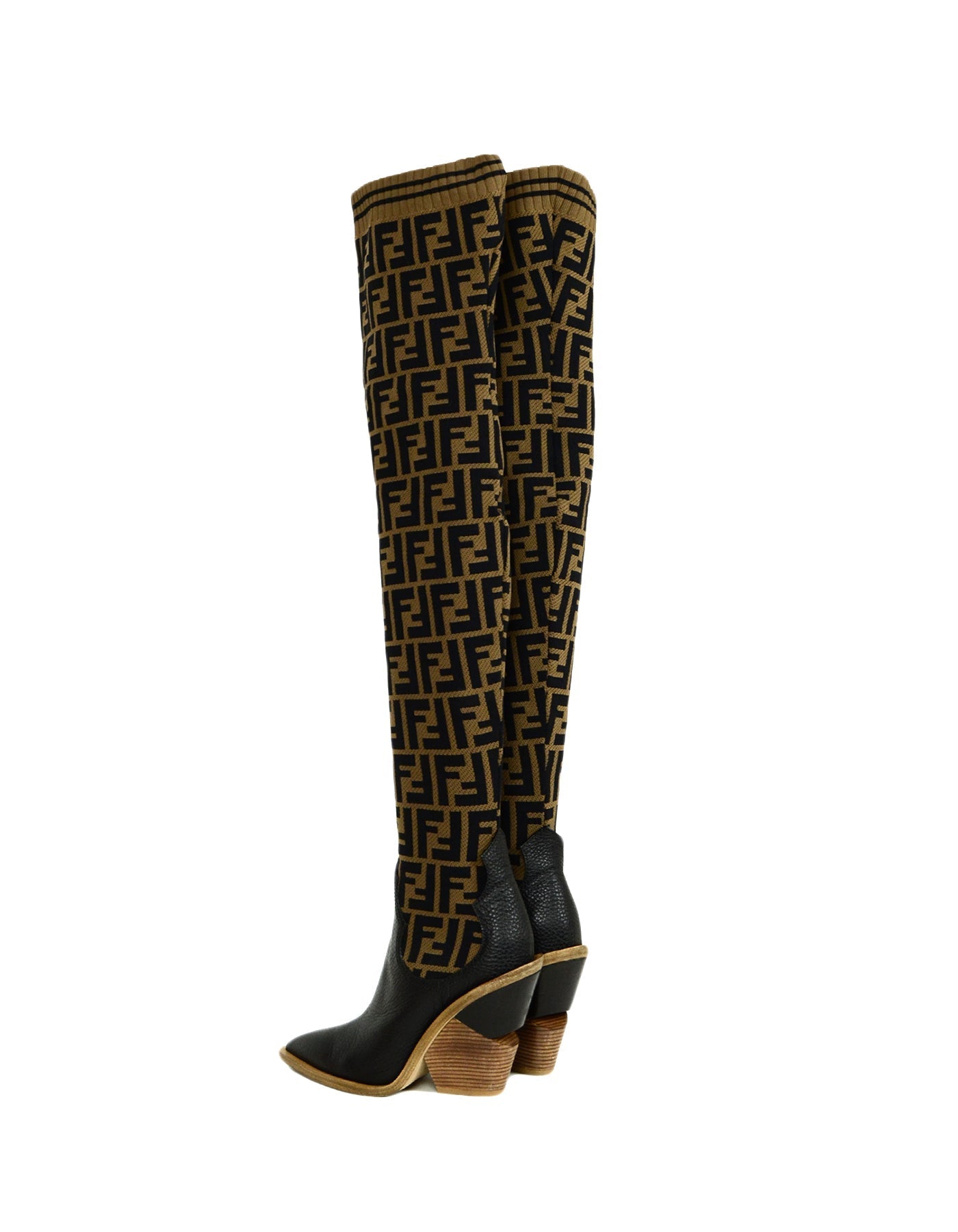 Fendi Brown Black Monogram Zucca Logo Print Sock Boots sz 37.5