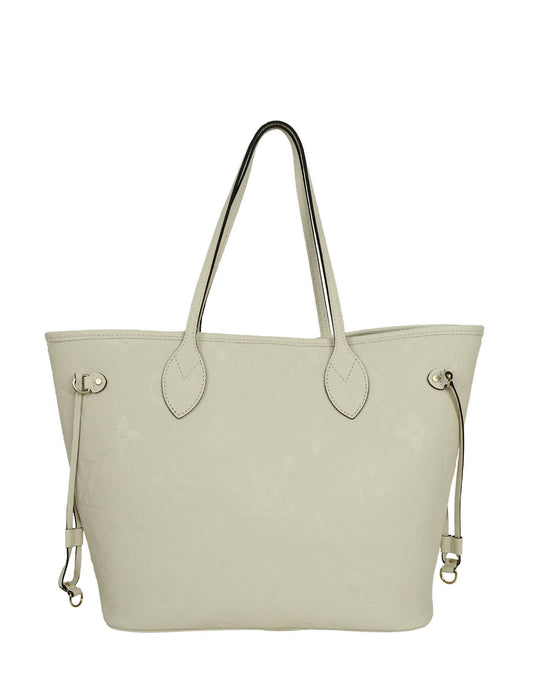 Louis Vuitton 2021 Creme Monogram Empreinte Leather Neverfull MM Tote Bag
