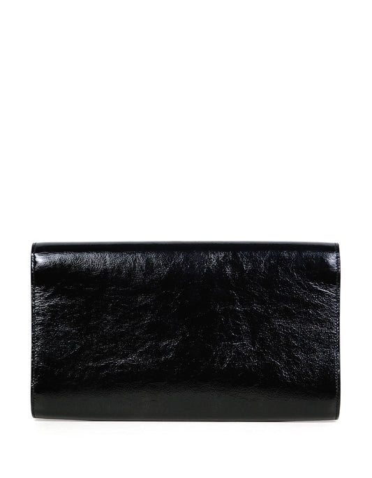 Yves Saint Laurent Black Patent Monogram Large Belle De Jour Clutch Bag