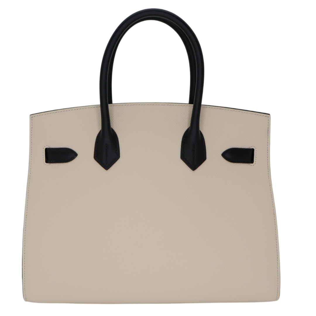 Hermès 30cm Birkin Sellier HSS Craie/Black Epsom Leather Brushed Gold Hardware