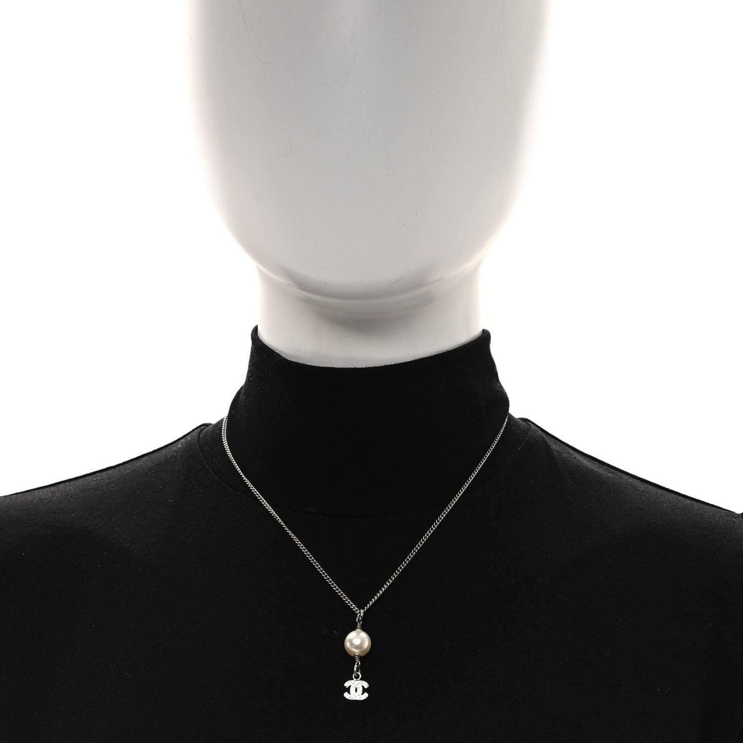 Amelia Pearl Crystal CC Pendant Necklace Silver