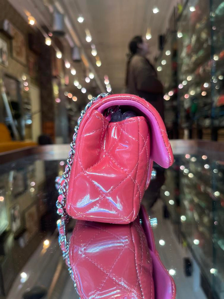 Chanel Patent Mini Flap Bag Dark Rose Pink 2014