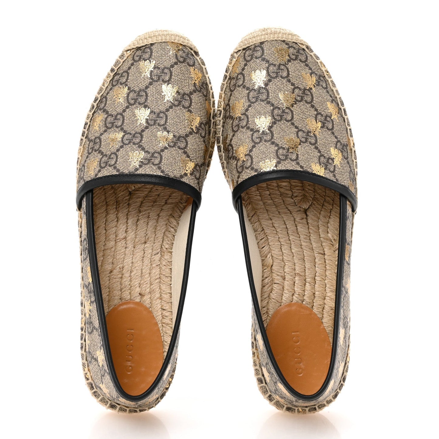 Amelia GG Supreme Monogram Bees Espadrille Flats 38.5 Beige Ebony Oro Black