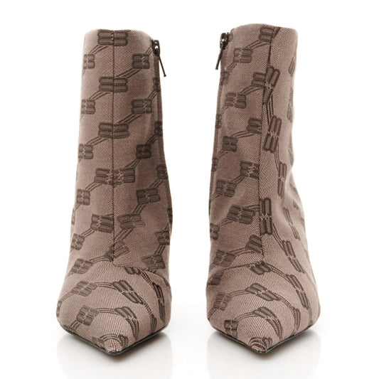 Balenciaga Jacquard BB Monogram Knife 80mm Bootie 37 Dark Mink Grey Dark Brown