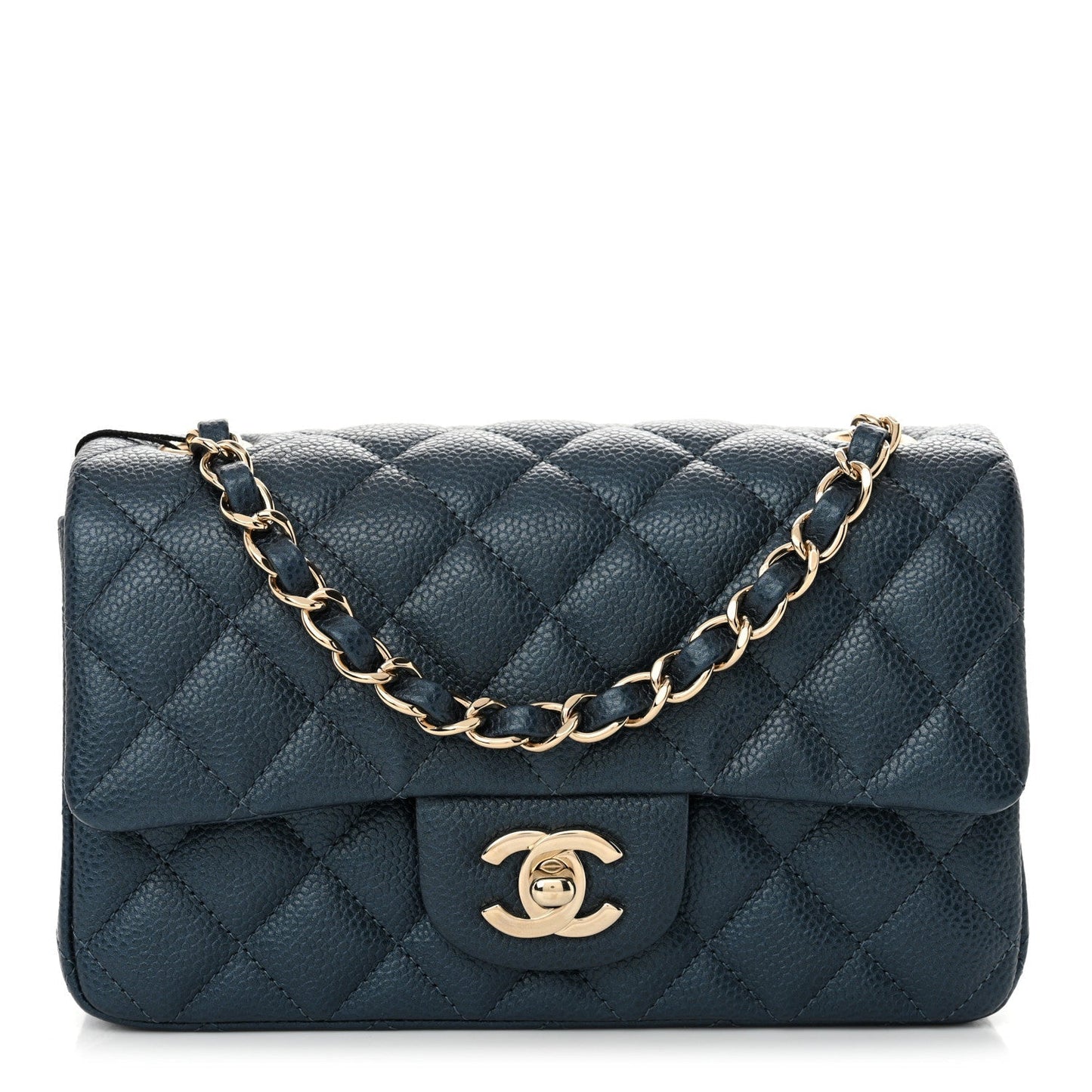 Amelia Iridescent Caviar Quilted Mini Rectangular Flap Dark Blue