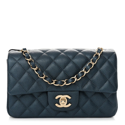 Amelia Iridescent Caviar Quilted Mini Rectangular Flap Dark Blue