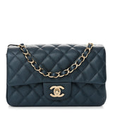 Amelia Iridescent Caviar Quilted Mini Rectangular Flap Dark Blue