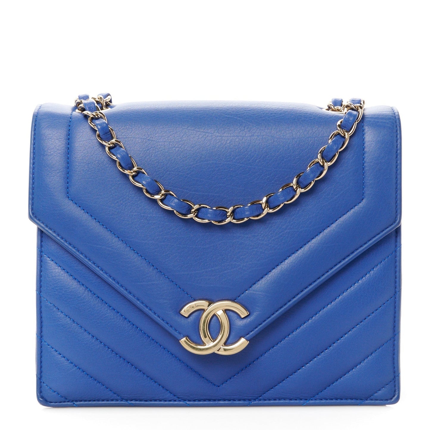 Amelia Calfskin Quilted Chevron Small Single Flap Blue