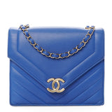 Amelia Calfskin Quilted Chevron Small Single Flap Blue