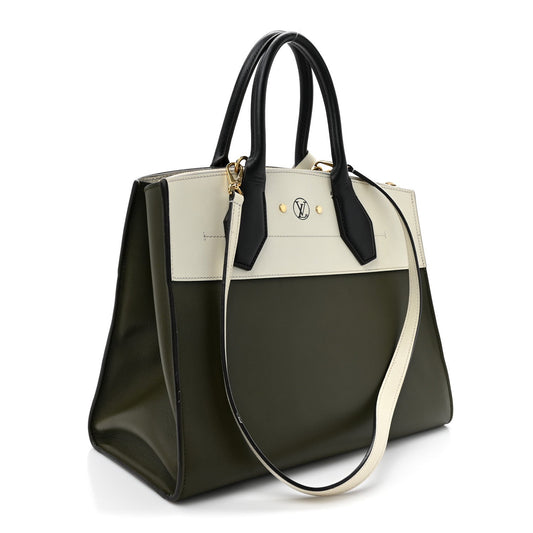 Louis Vuitton Taurillon City Steamer MM Kaki Creme Black