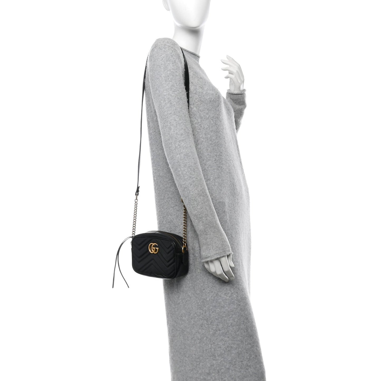 Amelia Calfskin Matelasse Mini GG Marmont Chain Shoulder Bag Black
